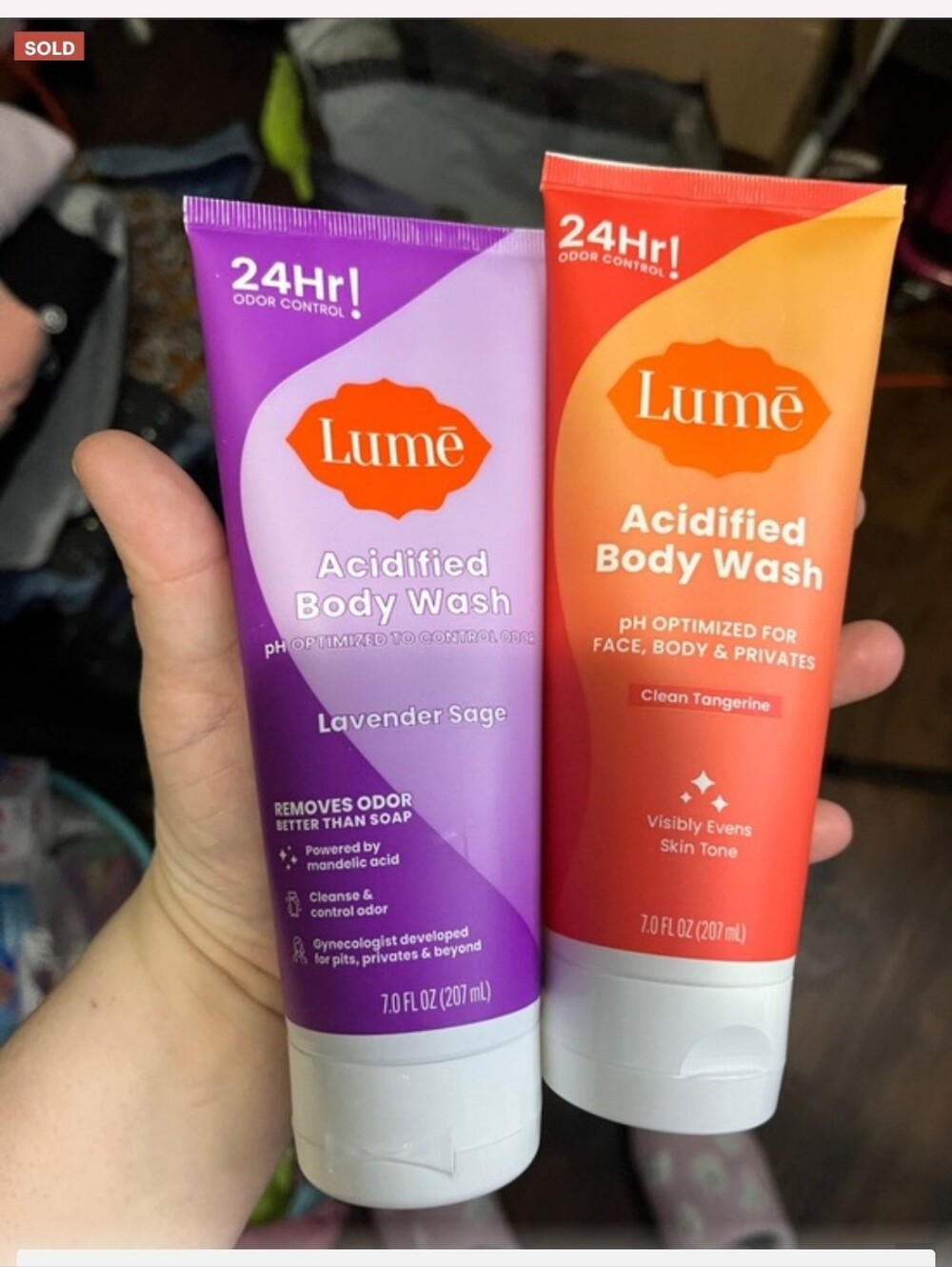 Lumē Acidified Body Wash — Lavender Sage (Purple) & Clean Tangerine (Orange)